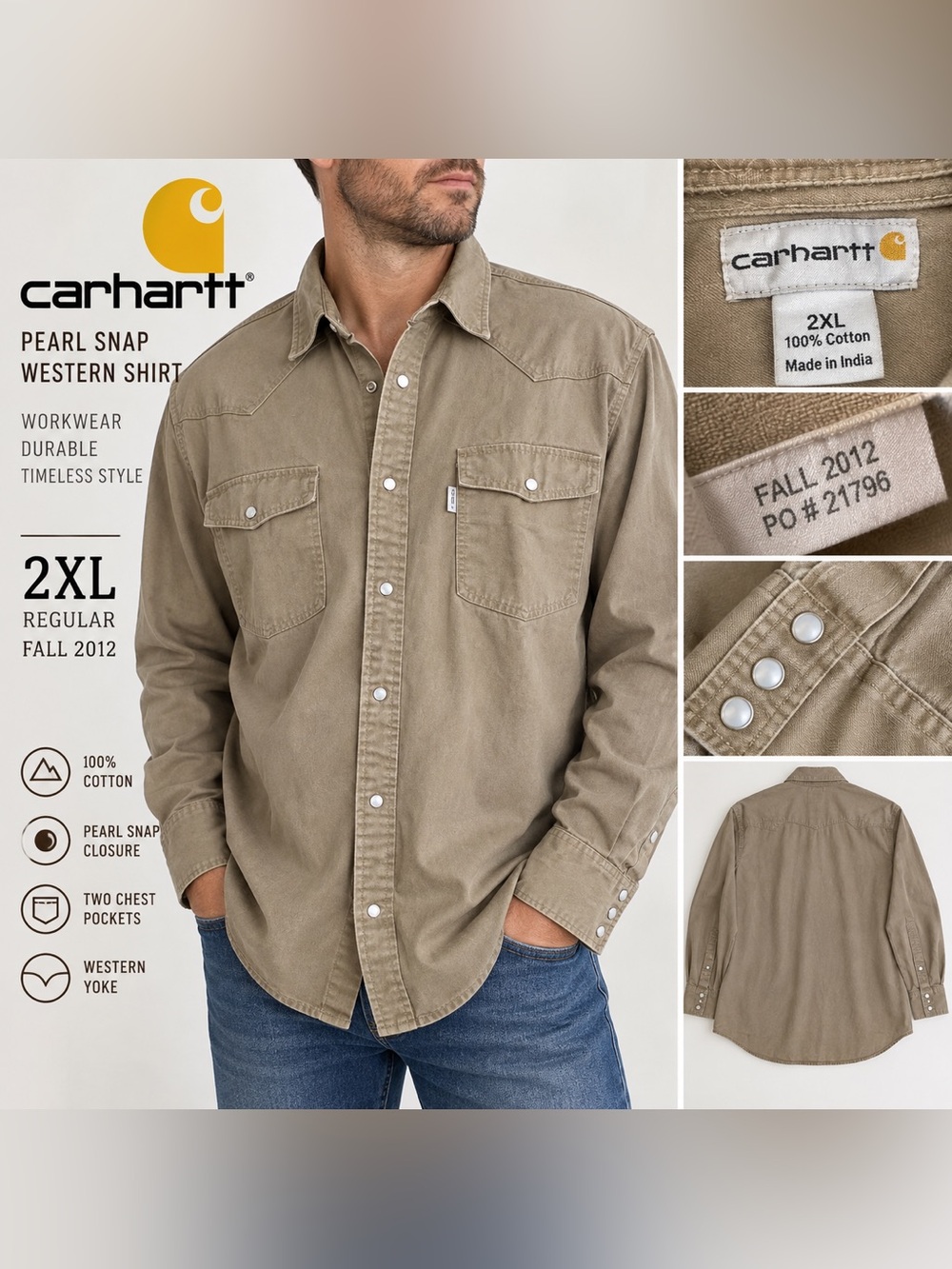 Carhartt S209 Pearl Snap Western Shirt Men’s 2XL Fall 2012